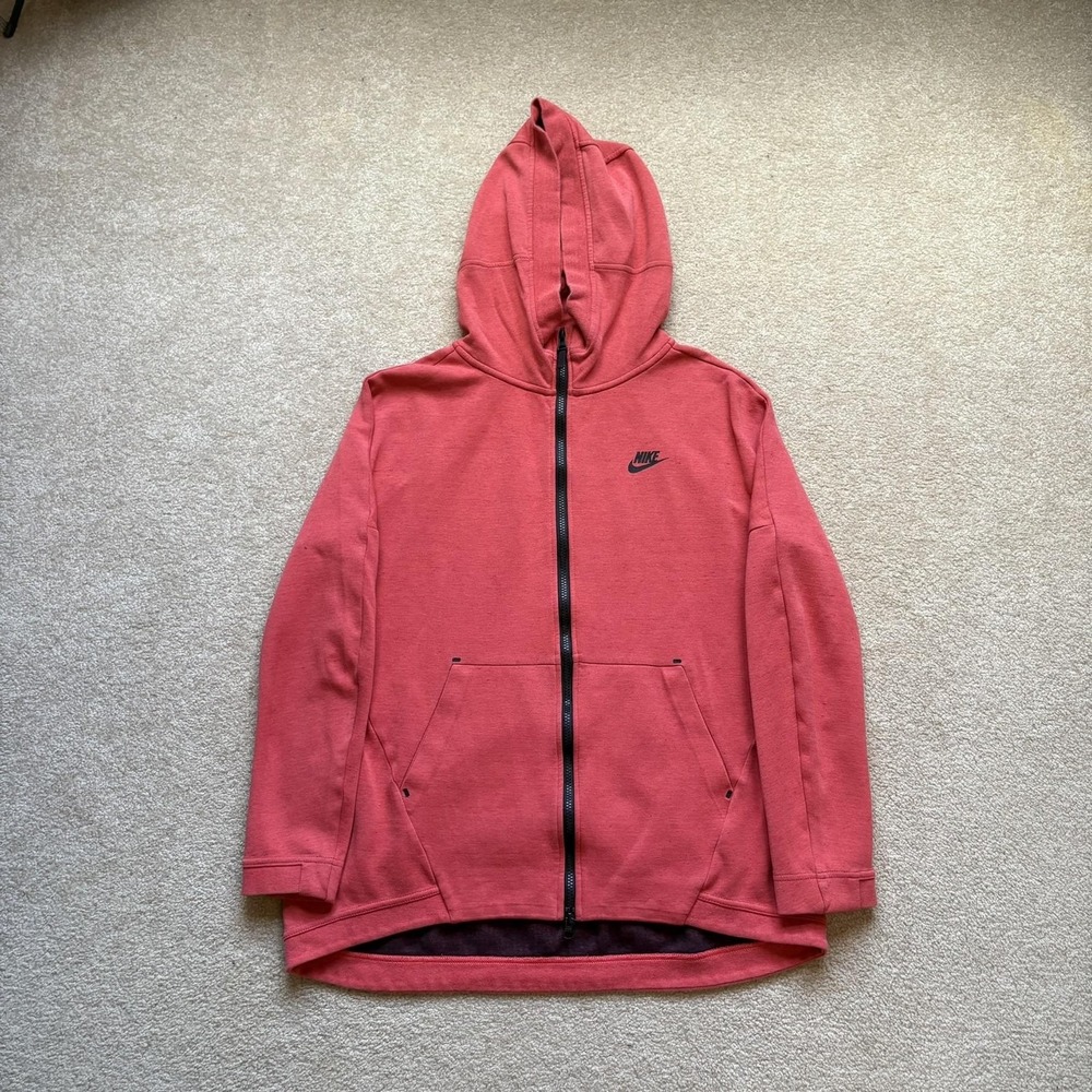 Nike Hoodie Mens Medium Red Full Zip Swoosh Logo Tech Fleece 811710-850 Kangaroo